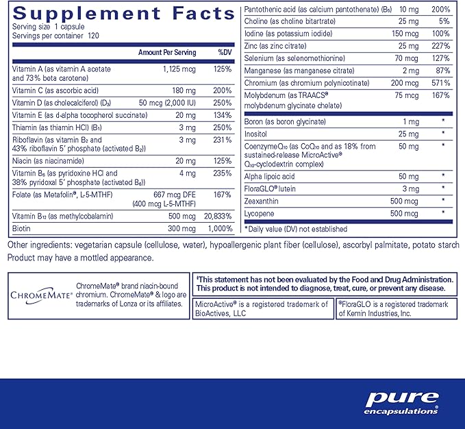 Pure Encapsulations O.N.E. Multivitamin CoQ10, and 120 Capsules
