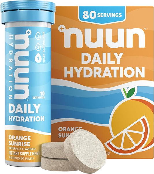 Nuun Hydration Daily, Wellness Electrolyte Tablets, Orange Sunrise, No Sugar, 5 Essential Electrolytes for Hydration, Vegan, Gluten Free, 8 Pack (80 Servings)