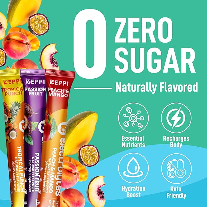 Keppi Exotic Electrolytes Powder Packets – 30 Sugar Free Hydration Packets, Keto-Friendly Hydration Packets Perfect for Travel, Gym, and Everyday Refreshment
