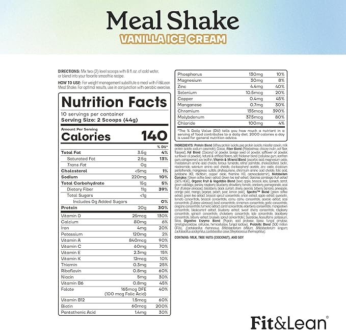 Fit & Lean Meal Shake, Fat 1lb, 10 10 Servings