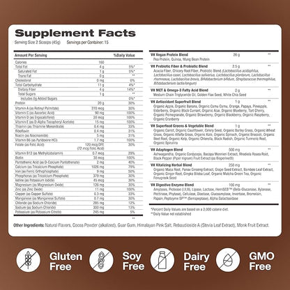 VitaHustle ONE Superfood Protein All-in-One Nutrition 20g Chocolate 86 Superfoods, 15 Servings
