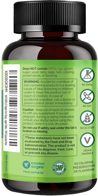 NATURELO Vegan Iron Supplement with Vitamin 180 Mini