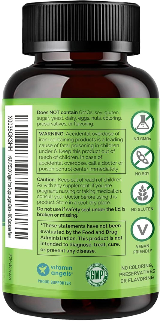 NATURELO Vegan Iron Supplement with Vitamin 180 Mini