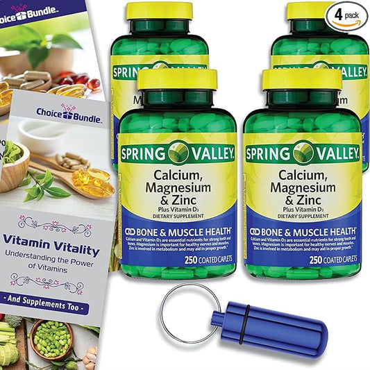 Spring Valley Calcium, Magnesium & Zinc D3 Coated 250 ct 4pk Choice (1000 Total) (6 Items)!