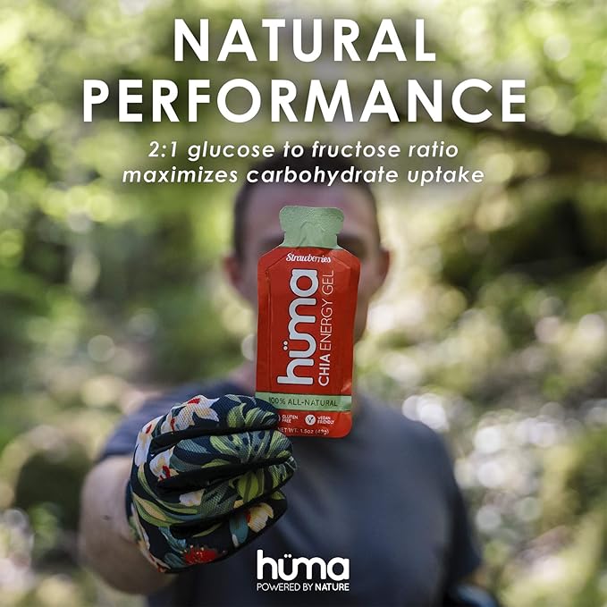 Huma Plus (Double Electrolytes) - Chia Energy Gel, Berries & Pomegranate, 24 Gels - Stomach Friendly, Real Food Energy Gels