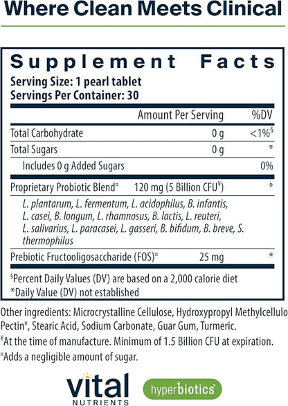 Hyperbiotics Vital Nutrients Pro-15 Pre + Probiotic 15 Strains| 30 Pearl
