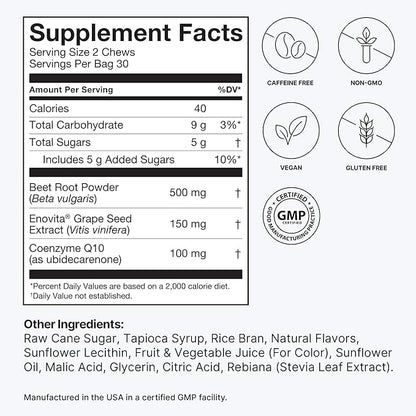 humanN SuperBeets Heart Chews Advanced 100mg of CoQ10 Plus 60 Count