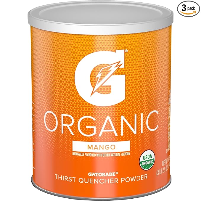 Gatorade G ESSNTL Organic Thirst Quencher Powder, Mango, 50.9oz Canister (Pack of 3)