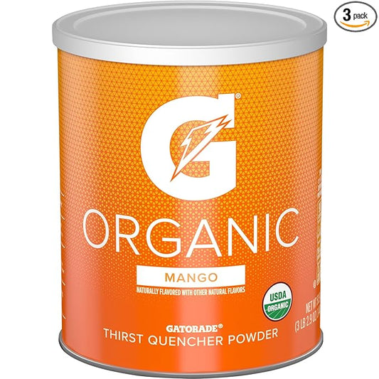 Gatorade G ESSNTL Organic Thirst Quencher Powder, Mango, 50.9oz Canister (Pack of 3)