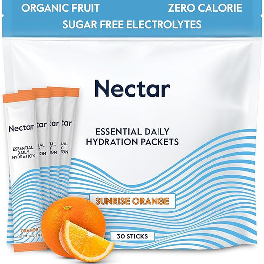 Nectar Hydration Packets - Electrolytes Powder Packets - No Sugar or Calories - Organic Fruit Liquid Daily IV Hydrate Packets for Dehydration Relief and Rapid Rehydration (Orange 30 Pack)