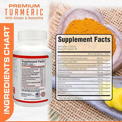 Premium Turmeric with Ginger & Glucosamine, 60 Capsules