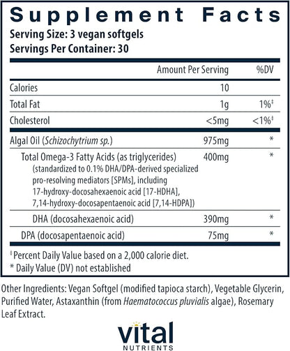 Vital Nutrients Ultra Pure® Vegan Omega SPM+ Omega-3 Supplement 90 Mini