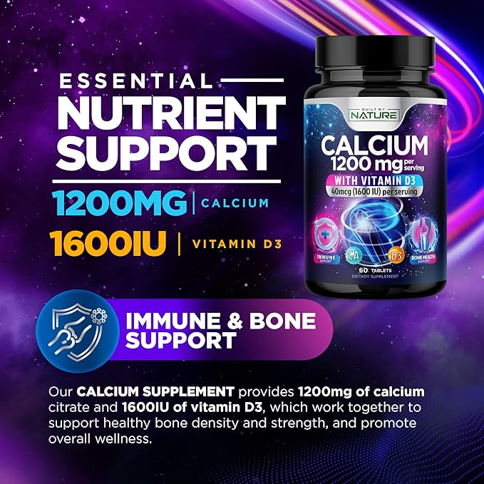 Calcium 1200mg with Vitamin D3 1200 mg 1600 IU D3, Slow 60 Tablets