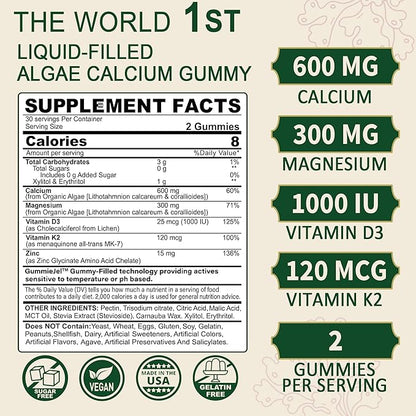 Plant Based Calcium Supplement 600mg D3 K2, K2, Zinc 2:1 Ratio, 70+ Trace 60 Counts