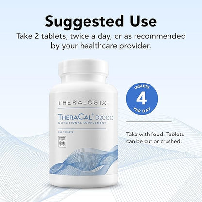 Theralogix TheraCal D2000 - Bone Health Support Supplement with Calcium, Magnesium, Vitamin D3, Vitamin K2 & Boron* - 90-Day Supply - NSF Certified - 360 Tablets