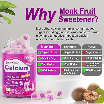Sugar-Free Calcium Citrate Gummies 1000mg w/Vitamin D3 K2, Magnesium, Zinc, Boron, Manganese, Copper for Bone, Muscle & Immune, Ultimate Absorption Calcium Supplement for Women & Men - Vegan, 120 Cts