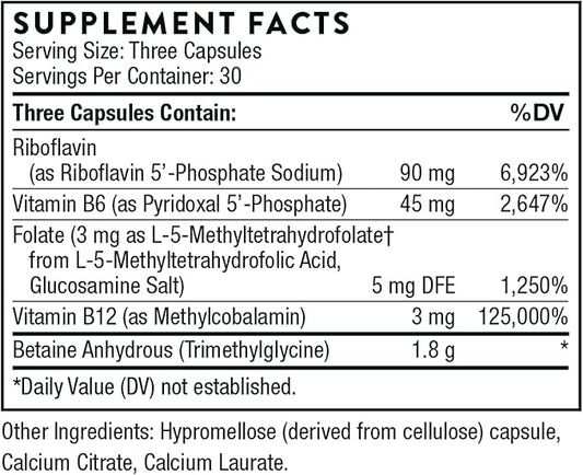 THORNE Methyl-Guard Plus (5-MTHF) with B2, B6, B6, and B12 - 90 Capsules