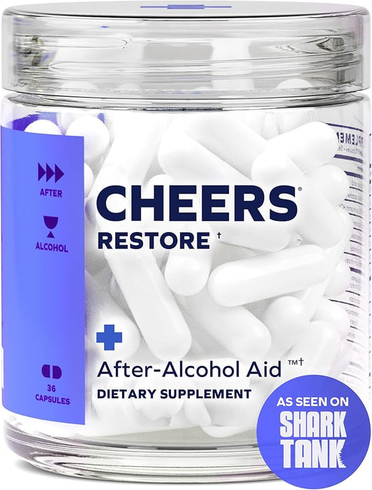 Cheers Restore | Supplement with DHM + L-Cysteine | Feel Better After Drinking & Support Your Liver | 12 Doses | Dihydromyricetin, Cysteine, Milk Thistle, Prickly Pear, B-Vitamins, Ginger