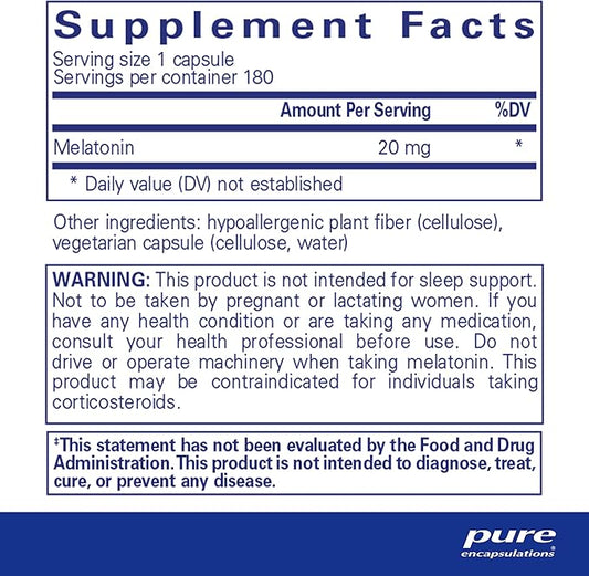 Pure Encapsulations Melatonin 20 mg 99.5% Purity 180 Capsules