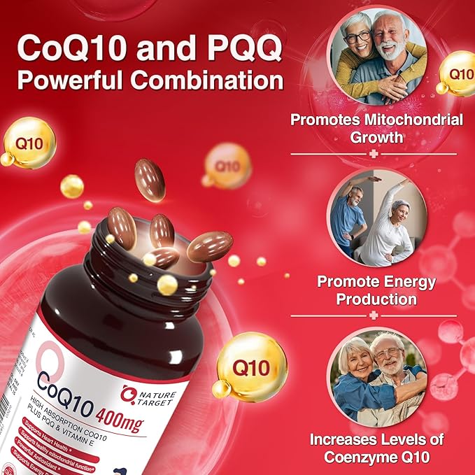 NATURE TARGET CoQ10-400mg Plus PQQ Coenzyme-Q10 with Production,120 Servings