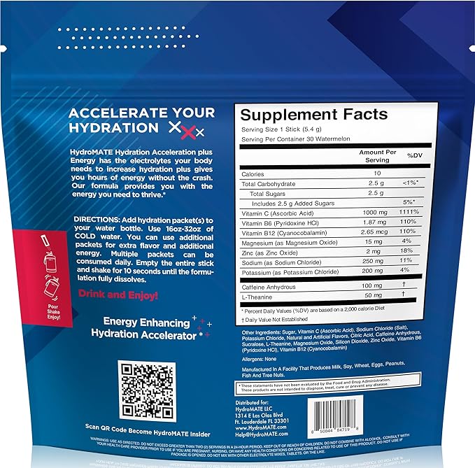 HydroMATE Electrolytes Powder Drink Mix Packets 30 Count