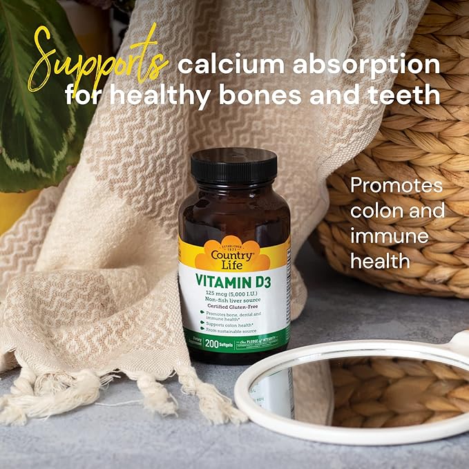 Country Life Vitamin D3, Non-Fish 5000 365 Softgels,