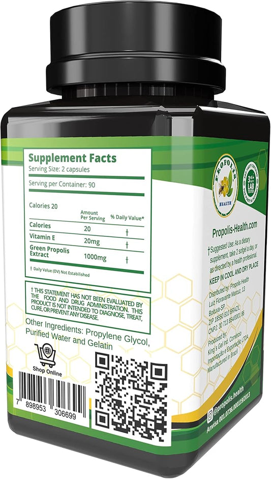 Propolis Health Propolis Capsules 1000mg-Daily 2 Capsules 50 Days (180 Capsules)