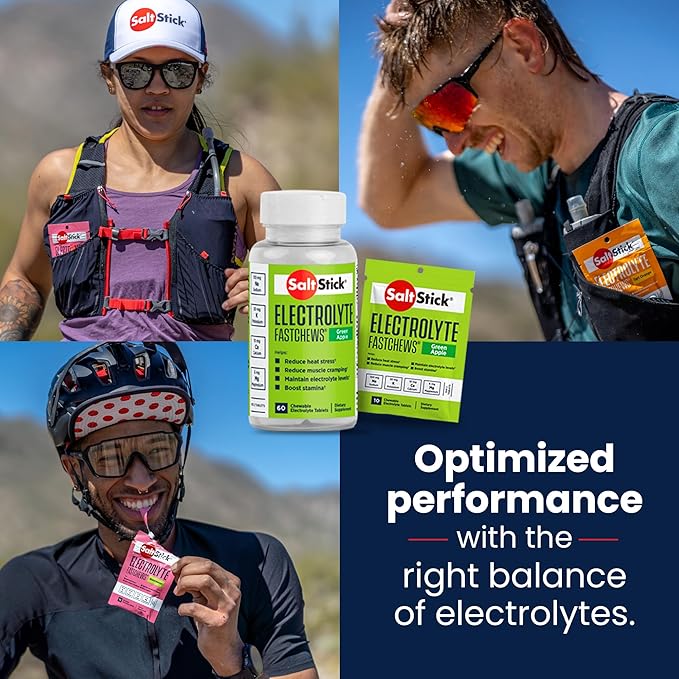 SaltStick Electrolyte FastChews Chewable Tablets | 120 Count - Green Apple | Salt Tablets for Runners, Sports Nutrition, Hydration Tablets, Electrolyte Chews | 12 Packets of 10 Tablets Each