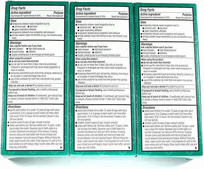 FamilyCare Nasal Relief Spray, Pump Mist, 12 Hours, 3 Pack