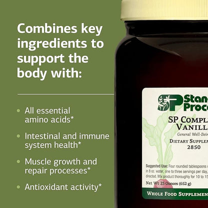 Standard Process SP Complete - Whole-Food Nutrition for Immune & Liver Function - Protein Source with Antioxidant Activity - Post-Workout Muscle Support - Gluten-Free & Non-Soy - Vanilla, 23 oz