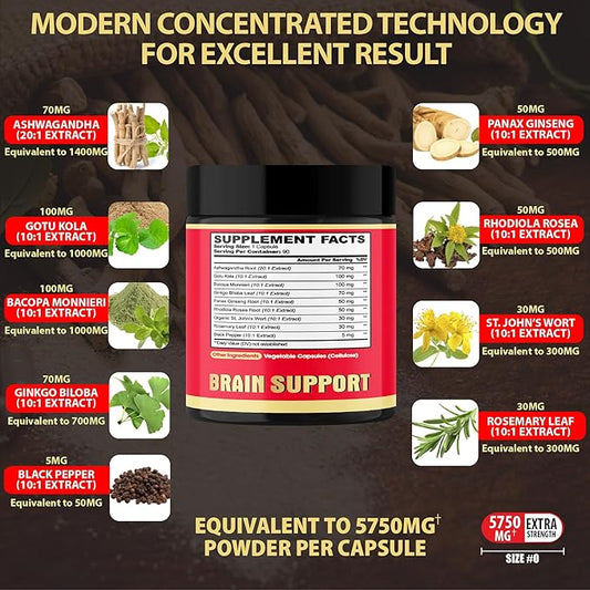 Brain Support Supplement for 3 Months 20:1, Gotu 90 Capsules