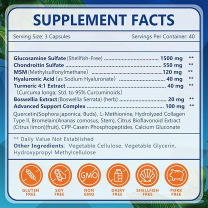 NATURE TARGET Glucosamine Chondroitin MSM, Joint Health,120 Capsules, 40 Servings