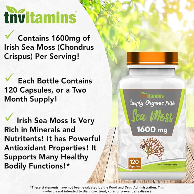 Organic Irish Sea Moss: 1600mg x 120 Capsules
