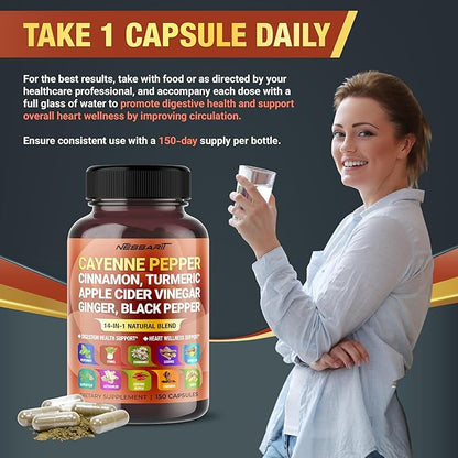 Cayenne Pepper 14,000mg Supplement 14-in-1 Natural 150 Count