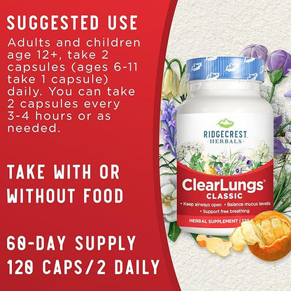 Ridgecrest Herbals ClearLungs Classic, Natural Lung (120 Caps, 60 Serv)