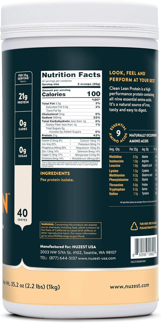 Nuzest - Pea Protein Powder - 40 Servings, 2.2 lb