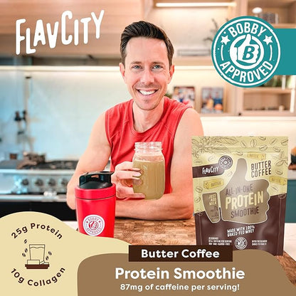 FlavCity Protein Powder Smoothie, Butter Coffee 100% Grass-Fed (25g of (33.02 oz)