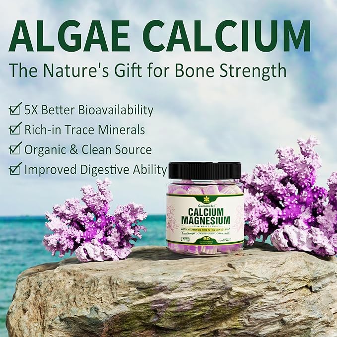 Plant Based Calcium Supplement 600mg D3 K2, K2, Zinc 2:1 Ratio, 70+ Trace 60 Counts