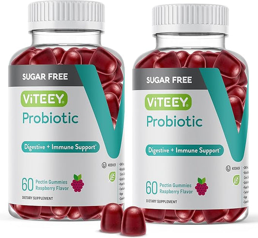Probiotic Gummies for Women, Men & Teens, 2 Billion CFUs - Sugar Free - Immune Booster, Digestive Support, Gut Health - Vegan, Gelatin Free, GMO Free - Tasty Chewable Raspberry Flavored Gummy