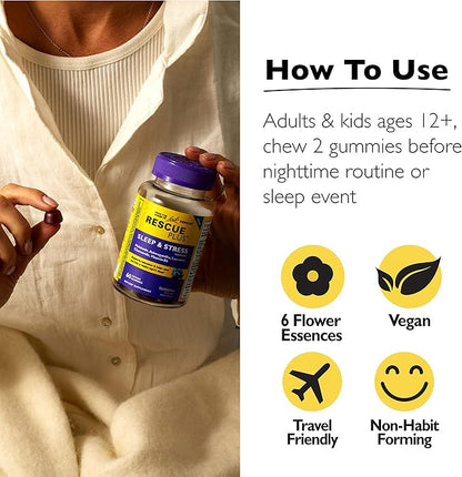 Bach RESCUE PLUS Sleep & Stress 1mg Melatonin, B6, Natural 60 Count