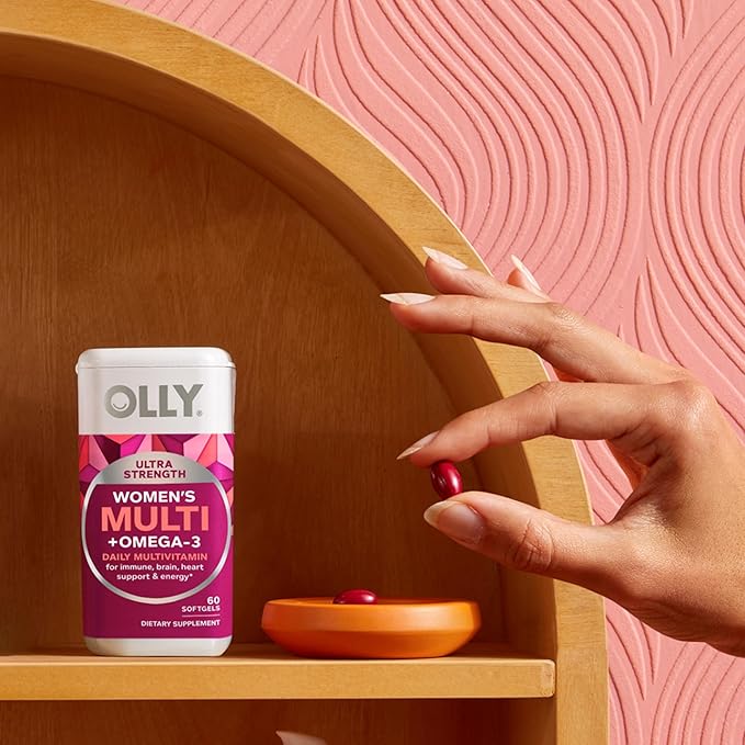 OLLY Ultra Women's Multi Softgels, Overall Omega-3s, Iron, B12, Daily 30 Day 60 Count
