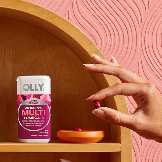 OLLY Ultra Women's Multi Softgels, Overall Omega-3s, Iron, B12, Daily 30 Day 60 Count
