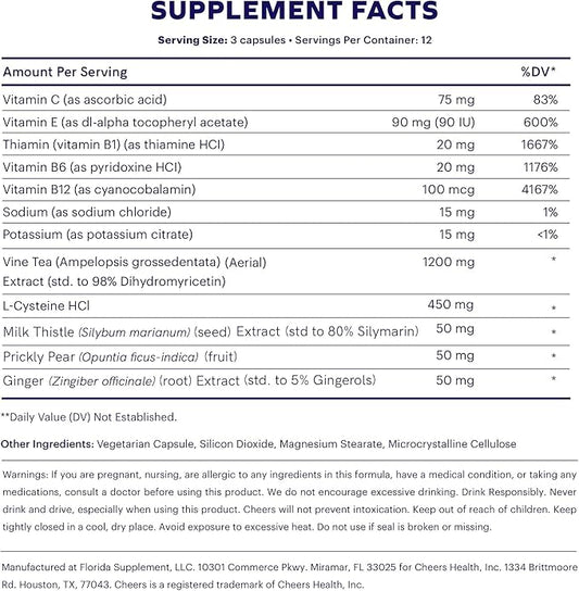 Cheers Restore | Supplement with DHM + L-Cysteine | Feel Better After Drinking & Support Your Liver | 24 Doses | Dihydromyricetin, Cysteine, Milk Thistle, Prickly Pear, B-Vitamins, Ginger
