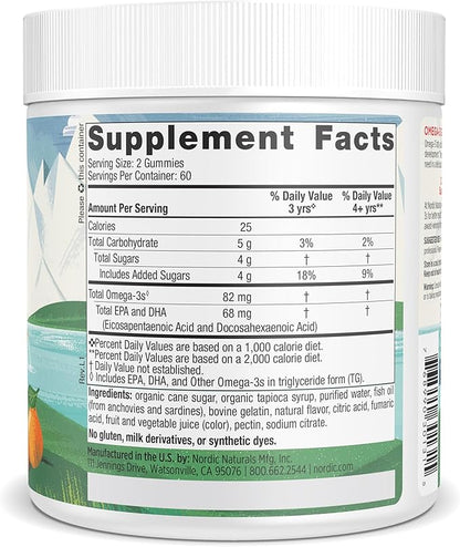 Nordic Naturals Nordic Omega-3 Gummies, Tangerine 120 Gummies 82 mg Omega-3s with 60 Servings