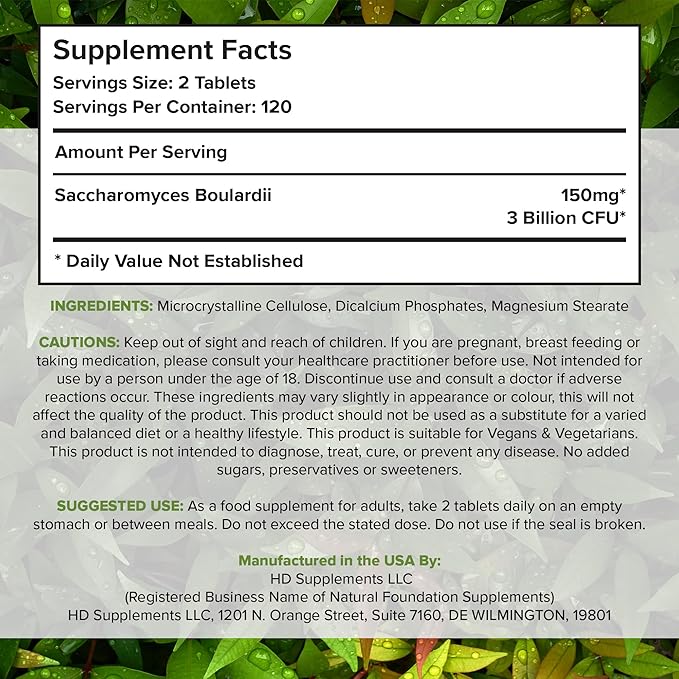 Saccharomyces Boulardii Probiotic Supplement 240 Tablets 3 Billion (240, Saccharomyces