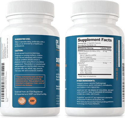 Dr. Tobias Deep Immune Probiotics & Prebiotics, 4.4 Billion CFU Probiotics for Women & Men, Supports Digestive Health, Gut Immune Function, Nutrient Absorption, 180 Capsules, 90 Servings