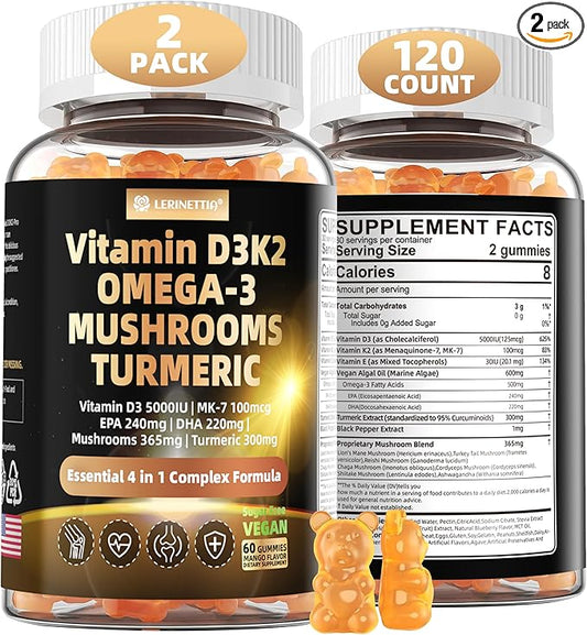 Vitamin D3 5000IU + K2 (MK-7) 100mcg, with 3, Turmeric