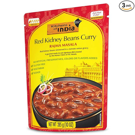 Kitchens of India Rajma Masala – Red Kidney Beans Curry, 10 Ounces (Pack of 3), Gourmet Ready to Eat Authentic Vegetarian Indian Food, Gluten-Free