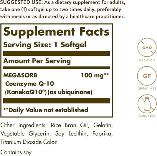 Solgar Megasorb CoQ-10 100 mg, 90 Softgels Q10 Supplement 90 Servings