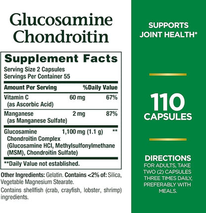 Nature's Bounty Glucosamine Chondroitin Pills and 110 Capsules